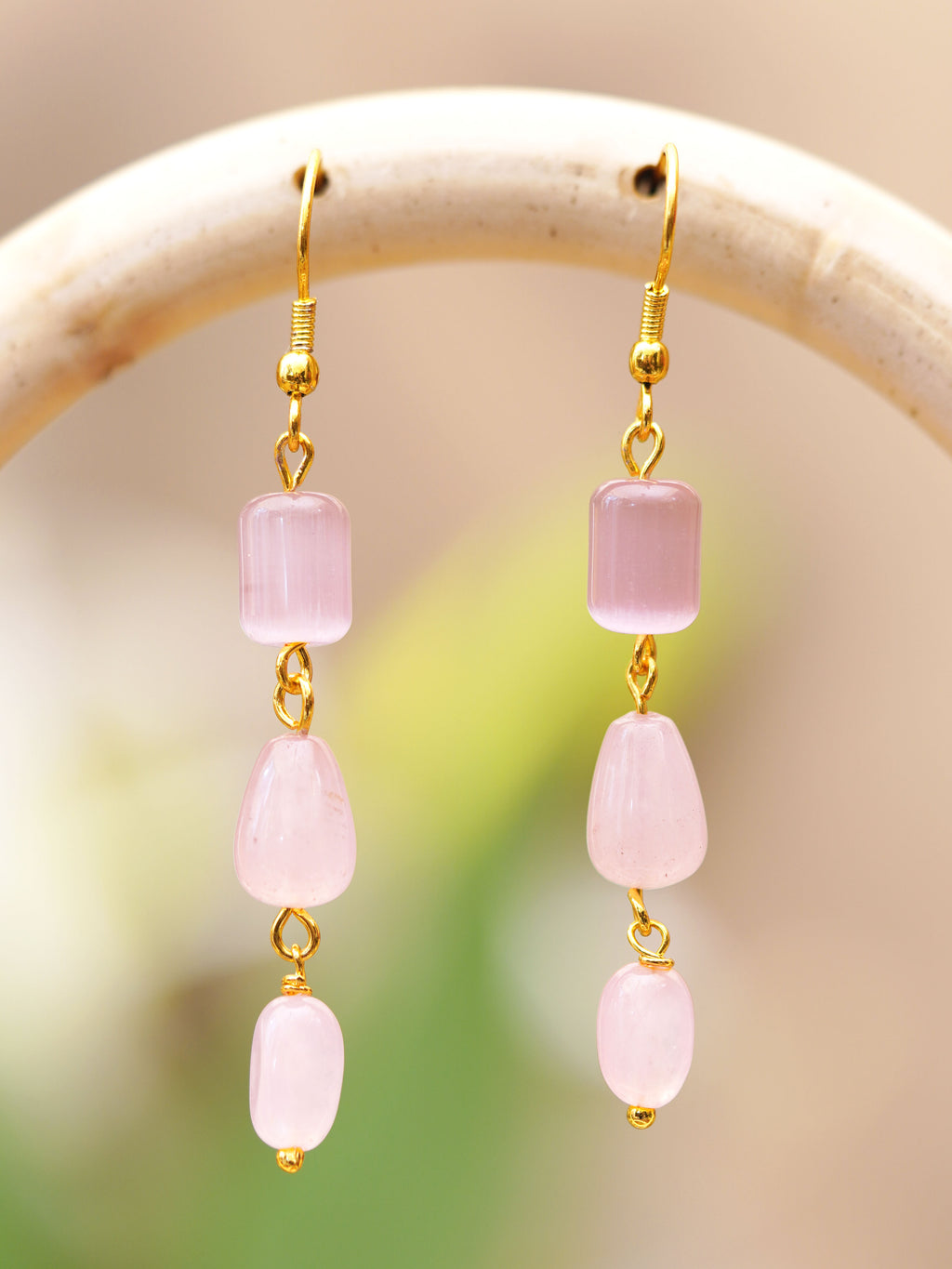 Rose Quartz-Tone Natural Stone Trio Earrings