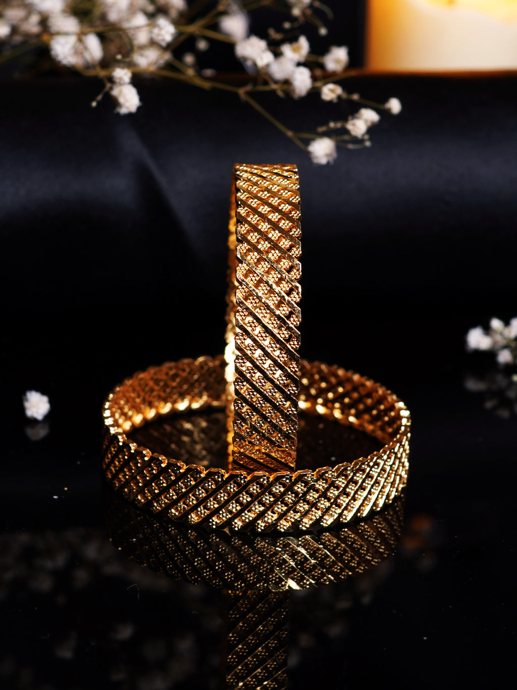 Floral Cutwork Gold Bangle Set