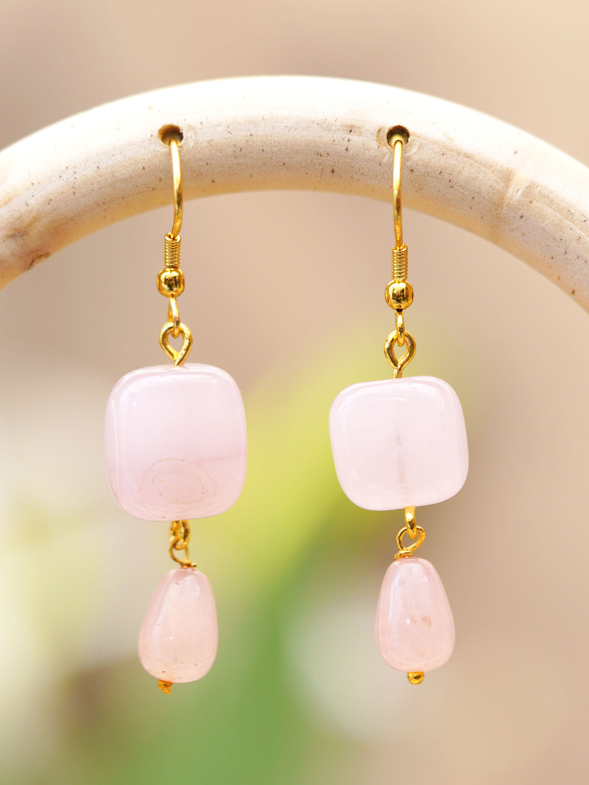 Blush Rose Quartz-Tone Natural Stone Earrings