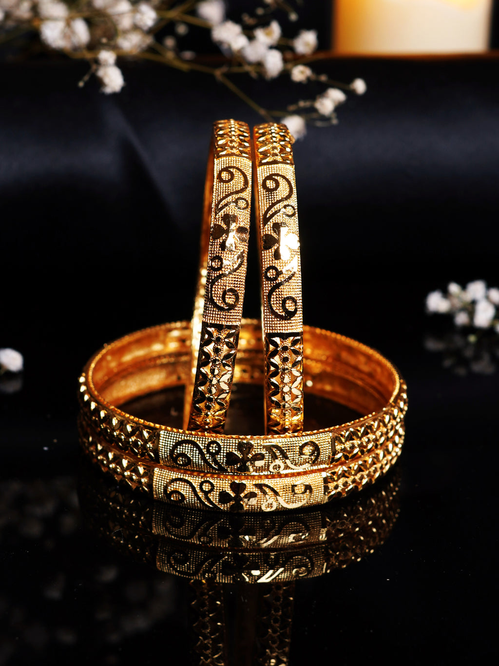 Black Meenakari Floral Bangle Set