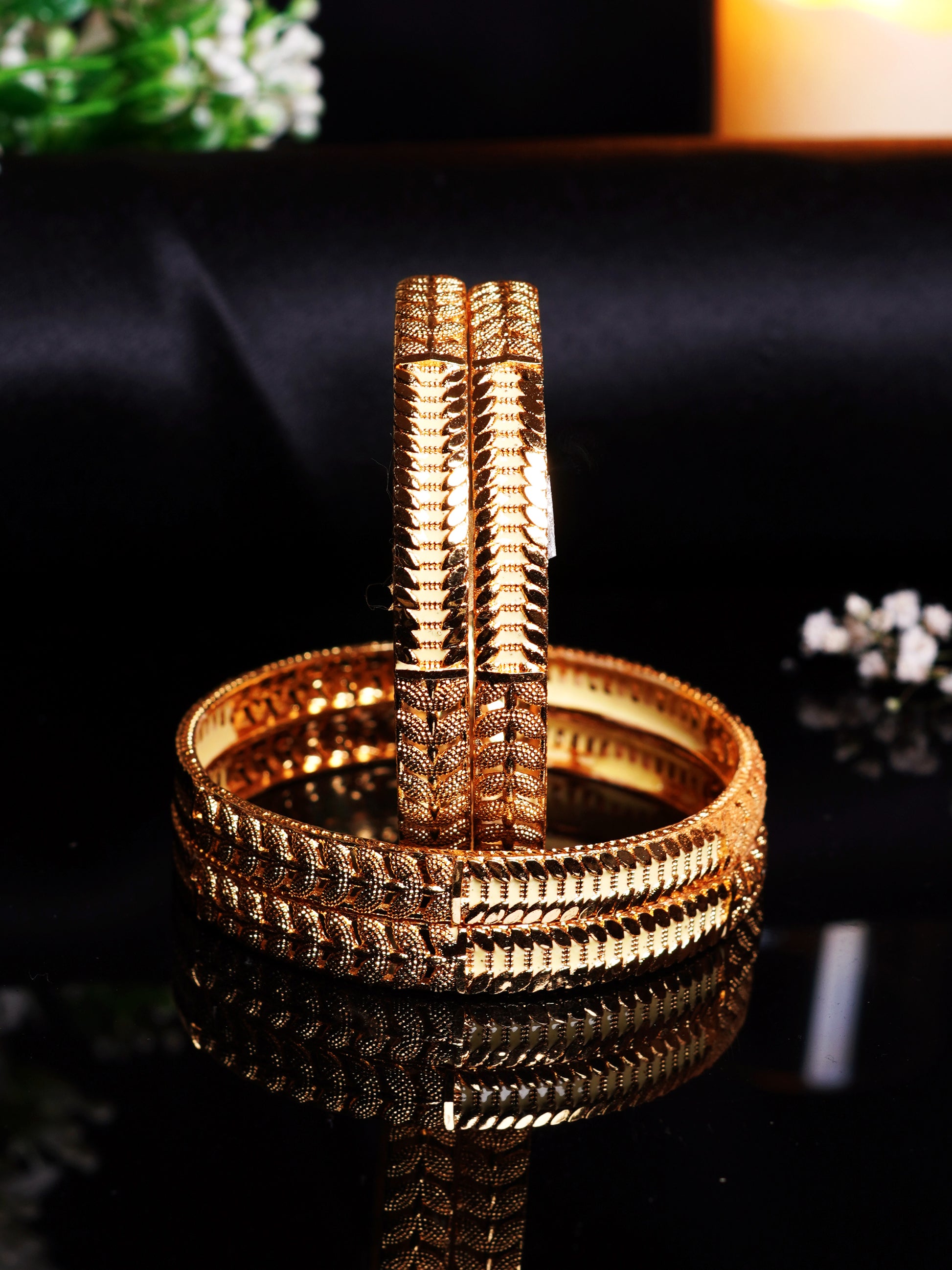 Leaf Cutwork Gold Bangle Set