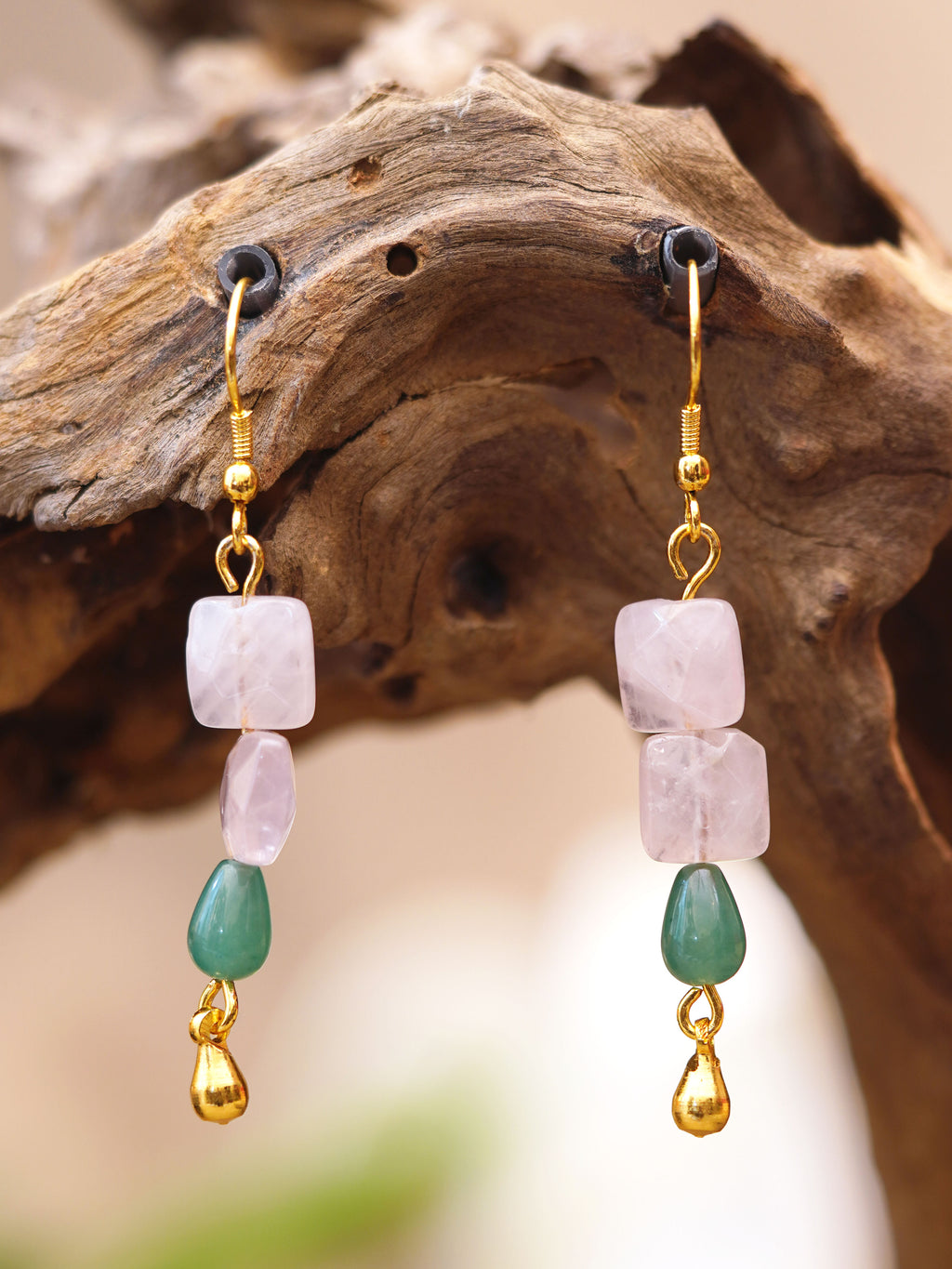 Blush Green Bead Charm Earrings