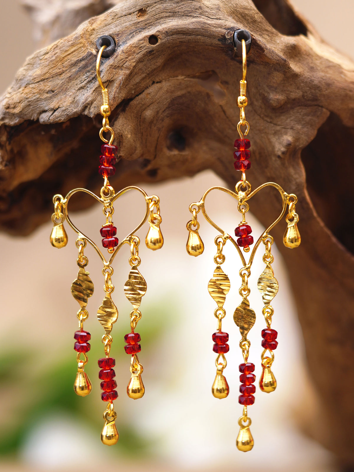 Scarlet Heart Charm Cascade Earrings