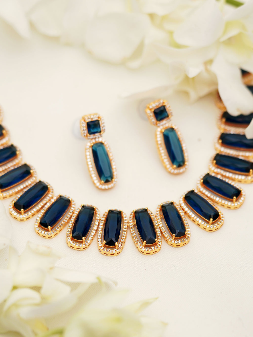 Midnight Blue Rectangular Stone Necklace Set