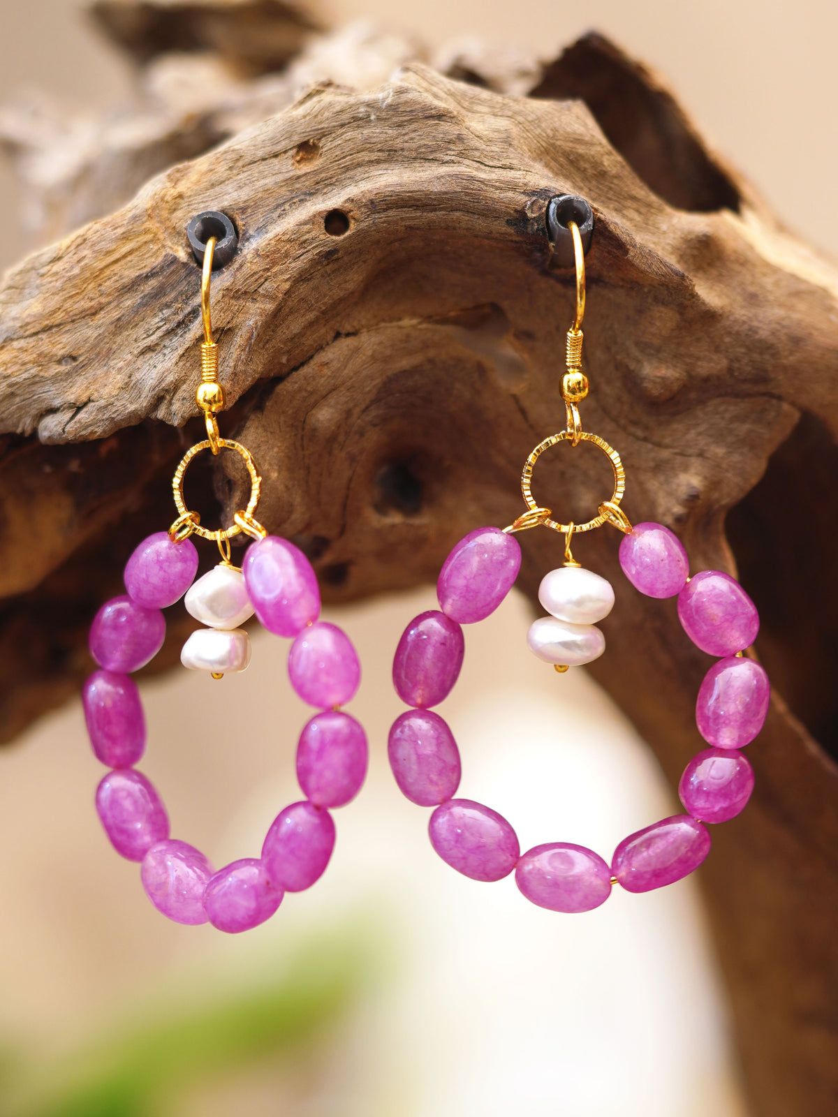 Candy Pink Beaded Hoop Earrings
