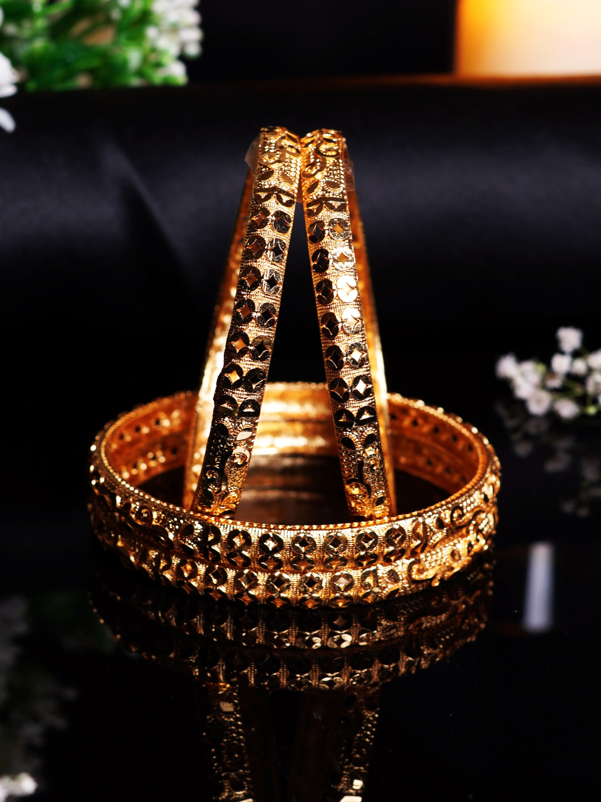 Floral Geometric Cutwork Bangle Set