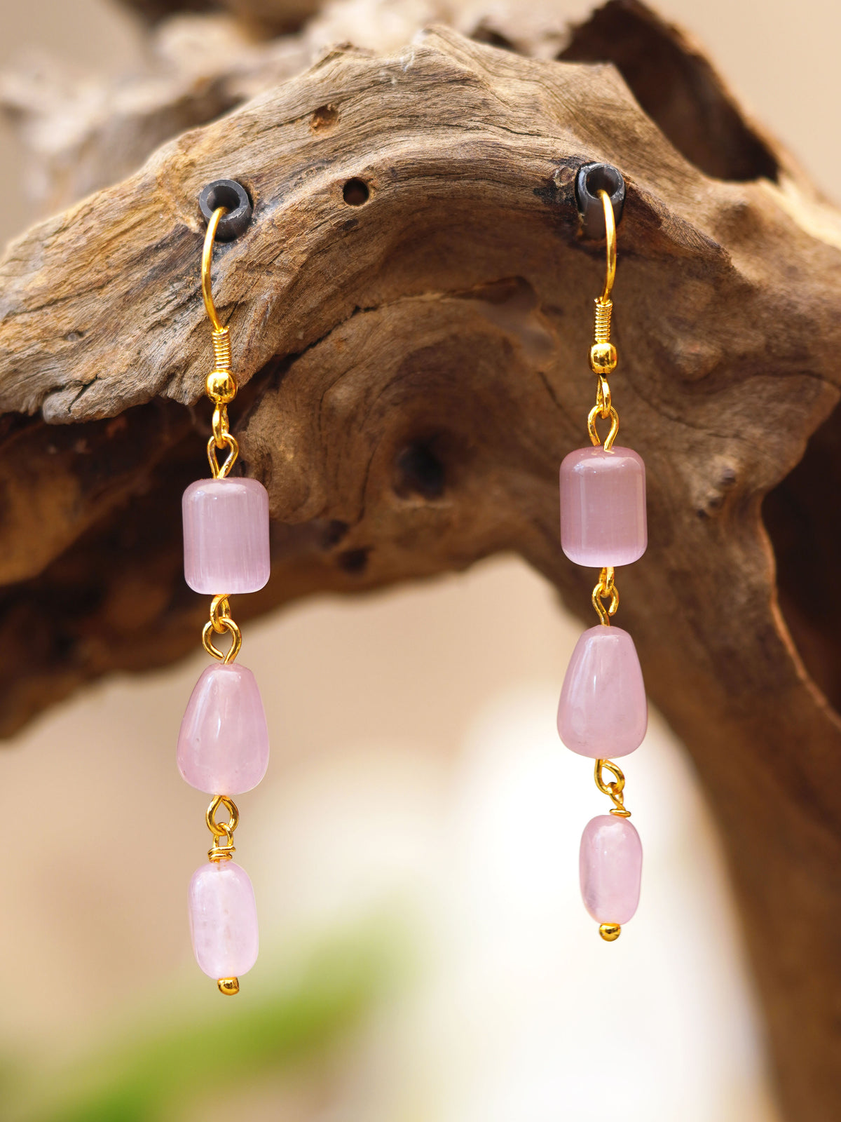 Rose Quartz-Tone Natural Stone Trio Earrings