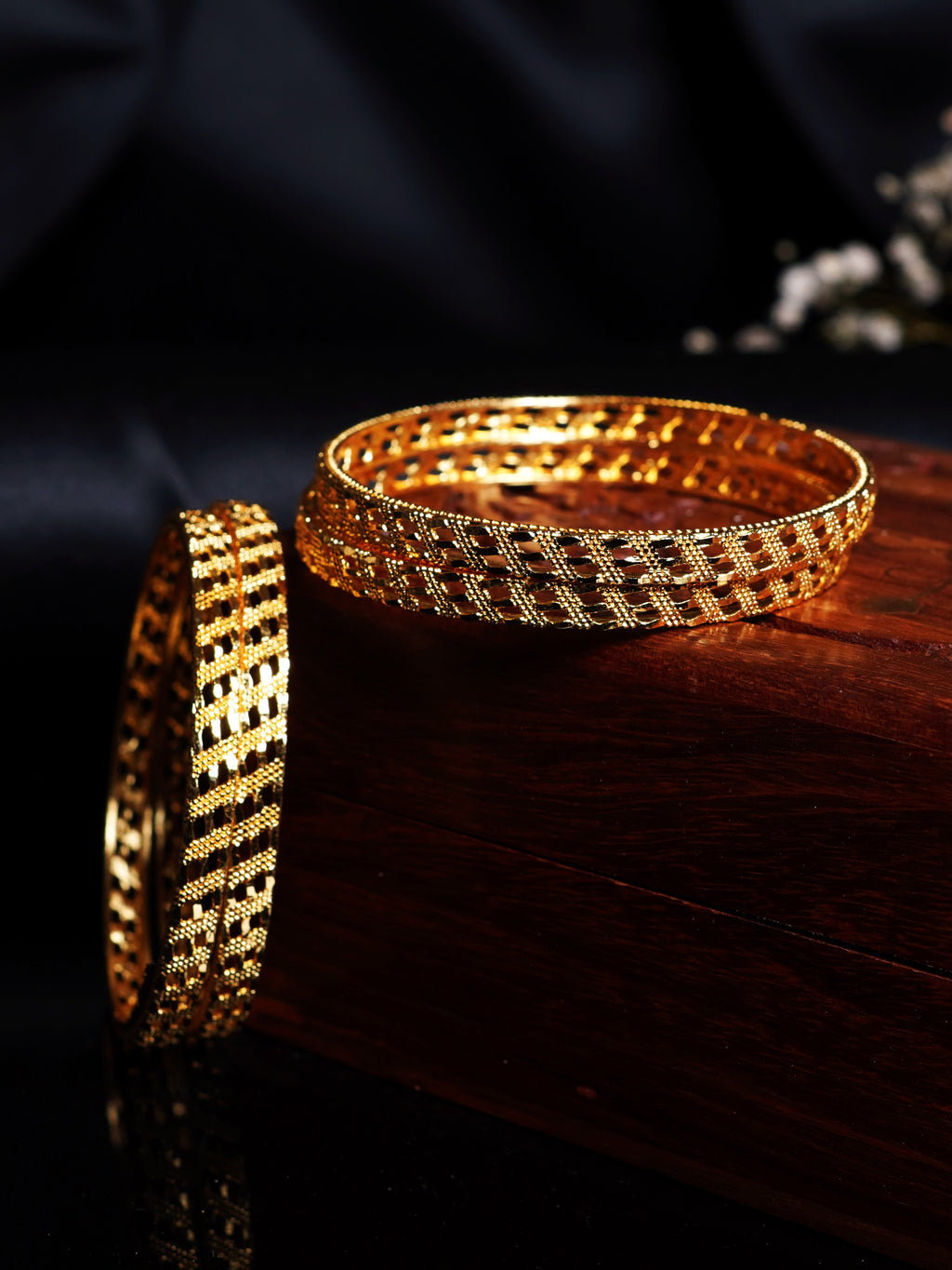 Stone Studded Flower Design Bangle Set