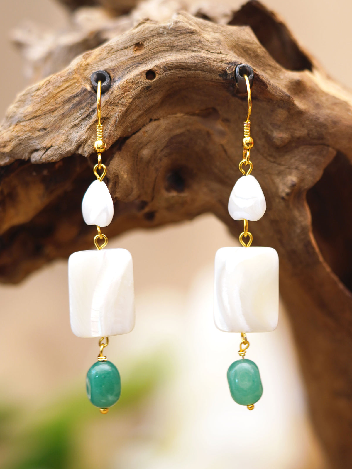 Ivory Aqua Bead Drop Earrings