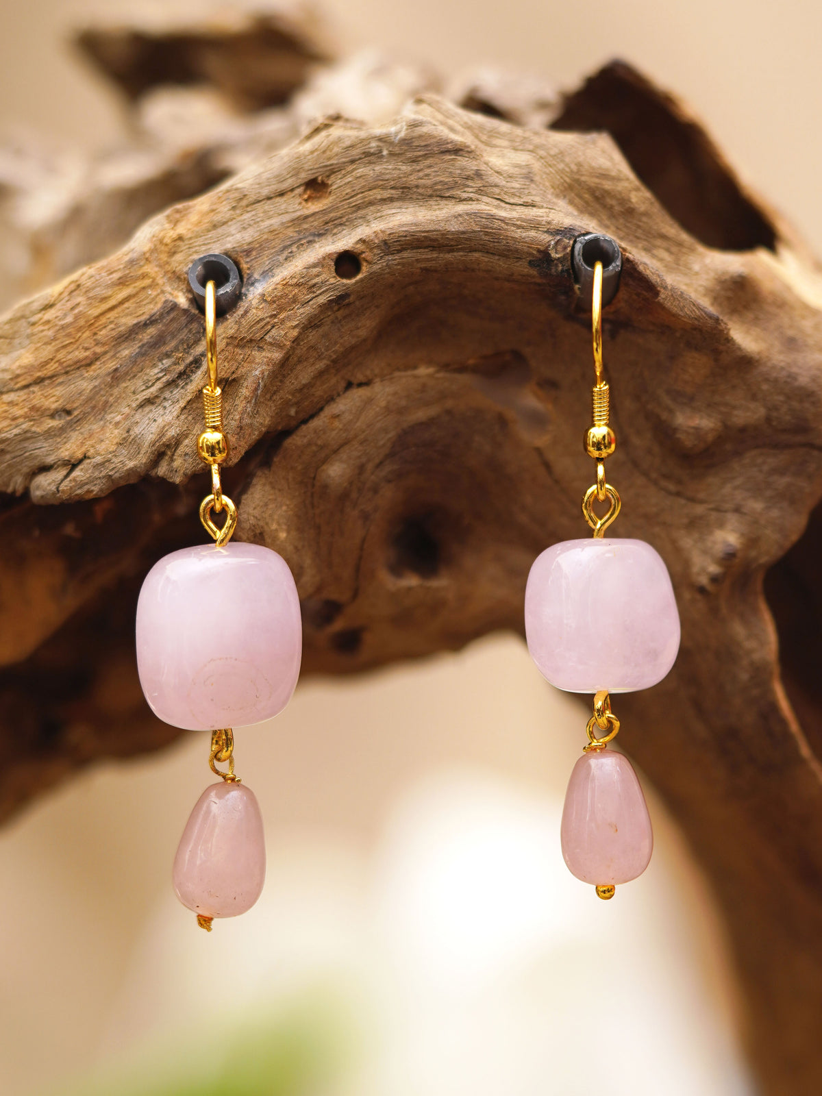 Blush Rose Quartz-Tone Natural Stone Earrings