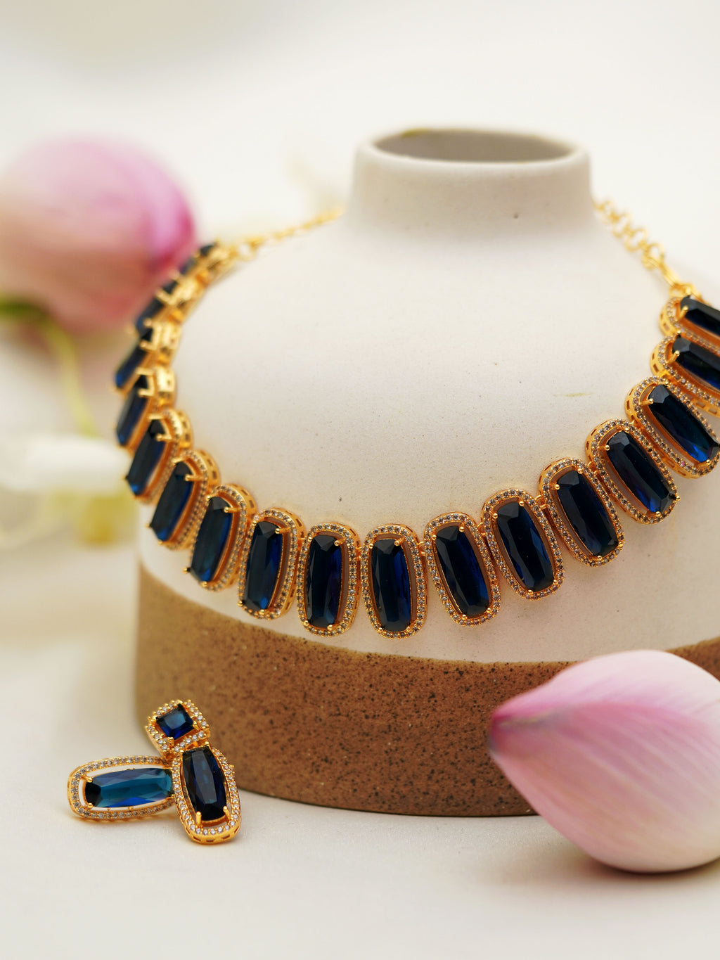 Midnight Blue Rectangular Stone Necklace Set