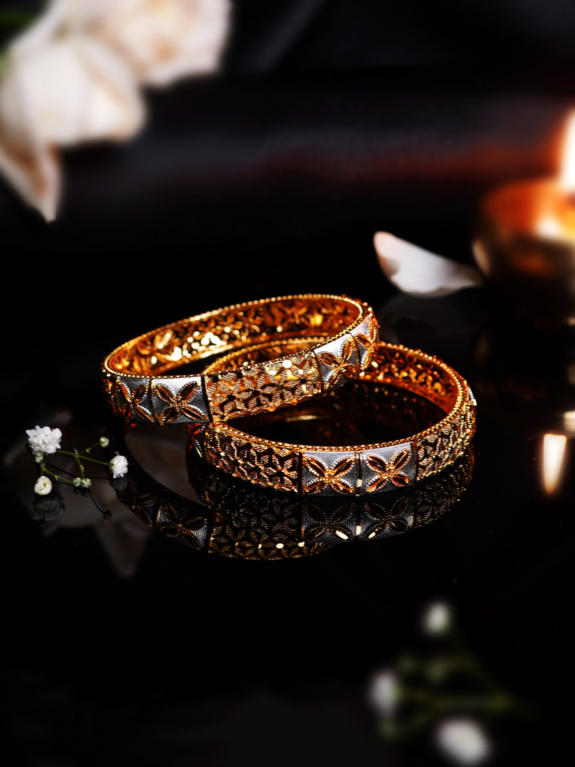Dual Tone Flower Cutwork Bangle Set