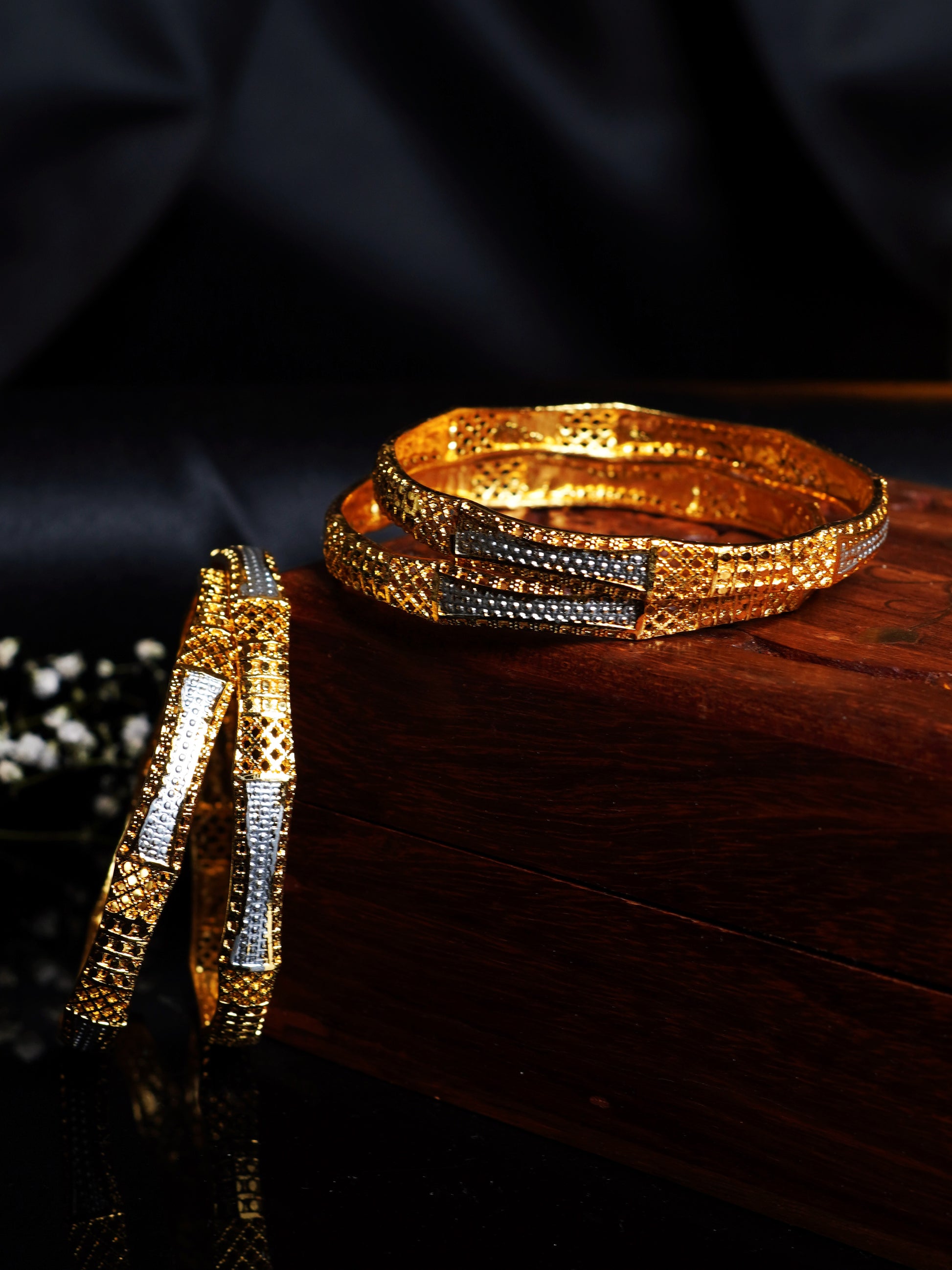 Dual Tone Geometric Jali Bangle Set