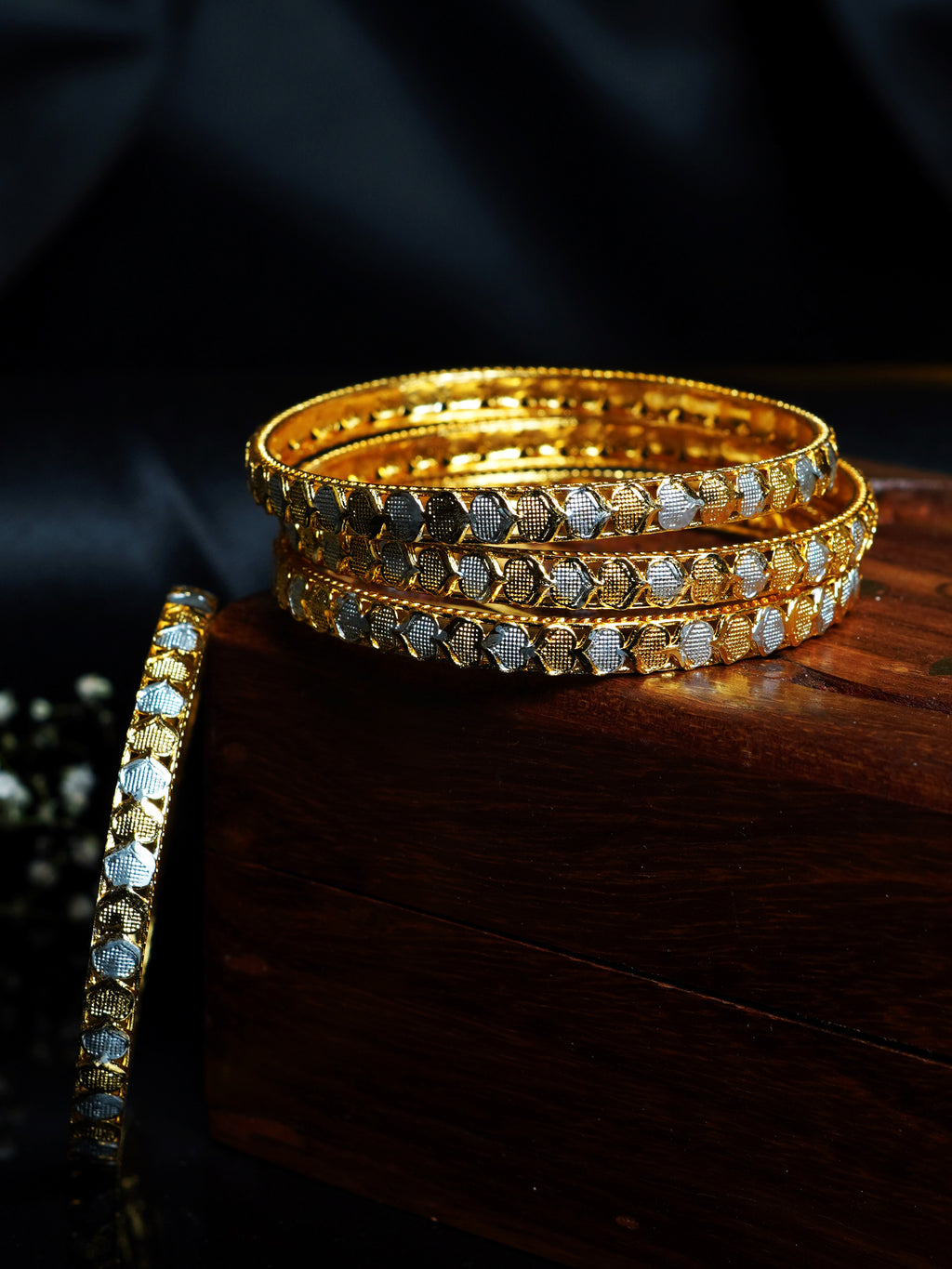 Stone Studded Jali Gold Bangle Set