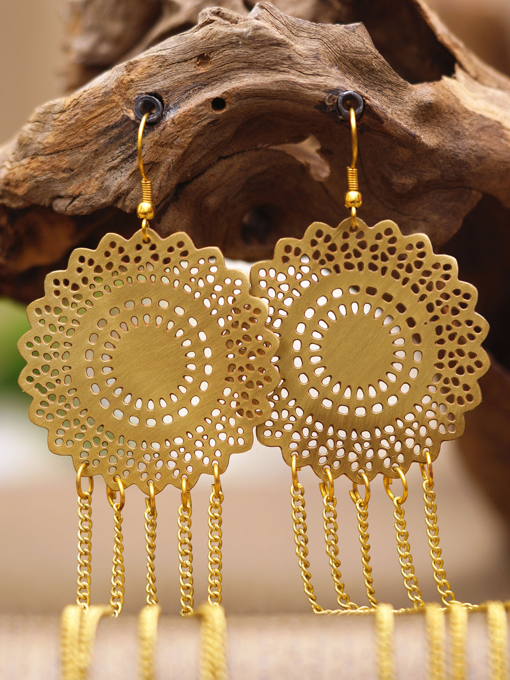 Golden Mandala Chain Fringe Earrings