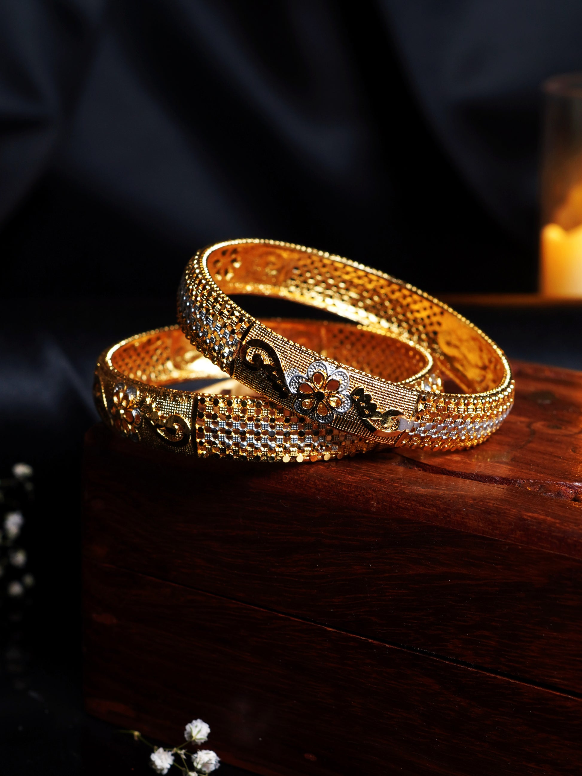 Dual Tone Floral Jali Gold Bangle Set