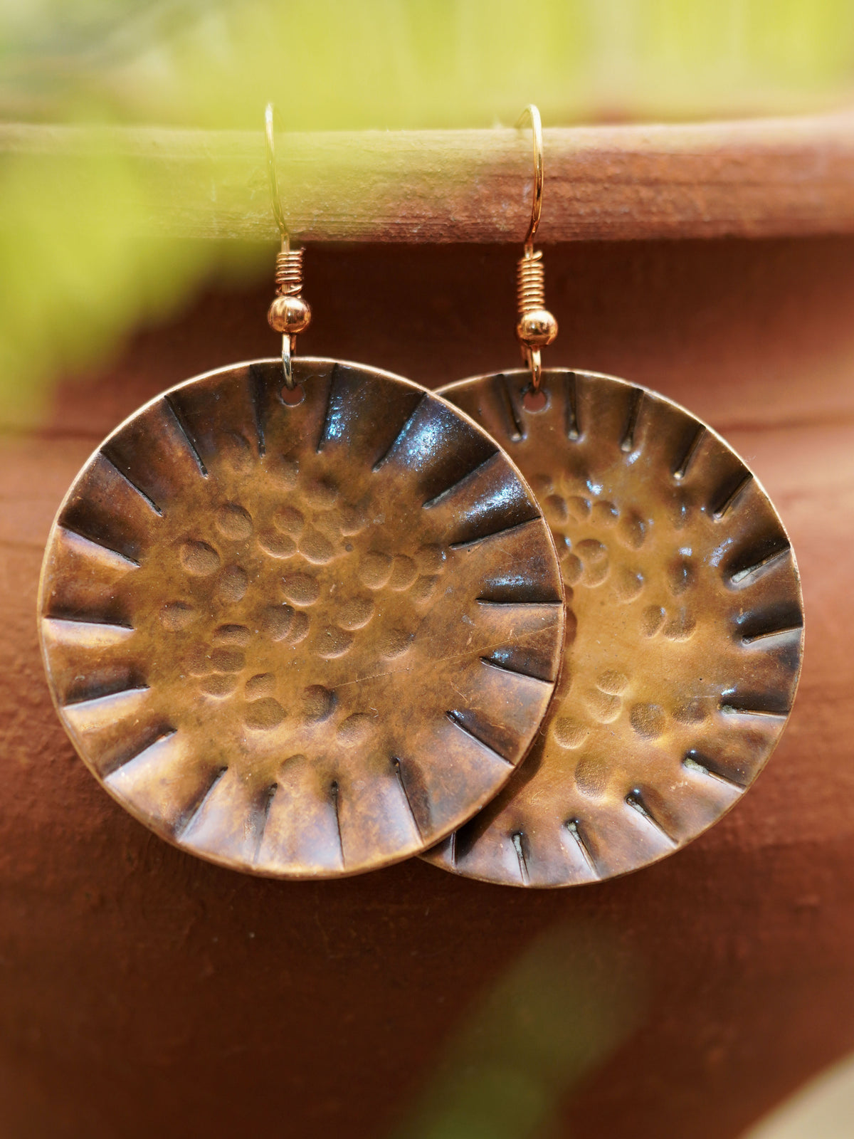 Hammered Copper Sun Disc Earrings