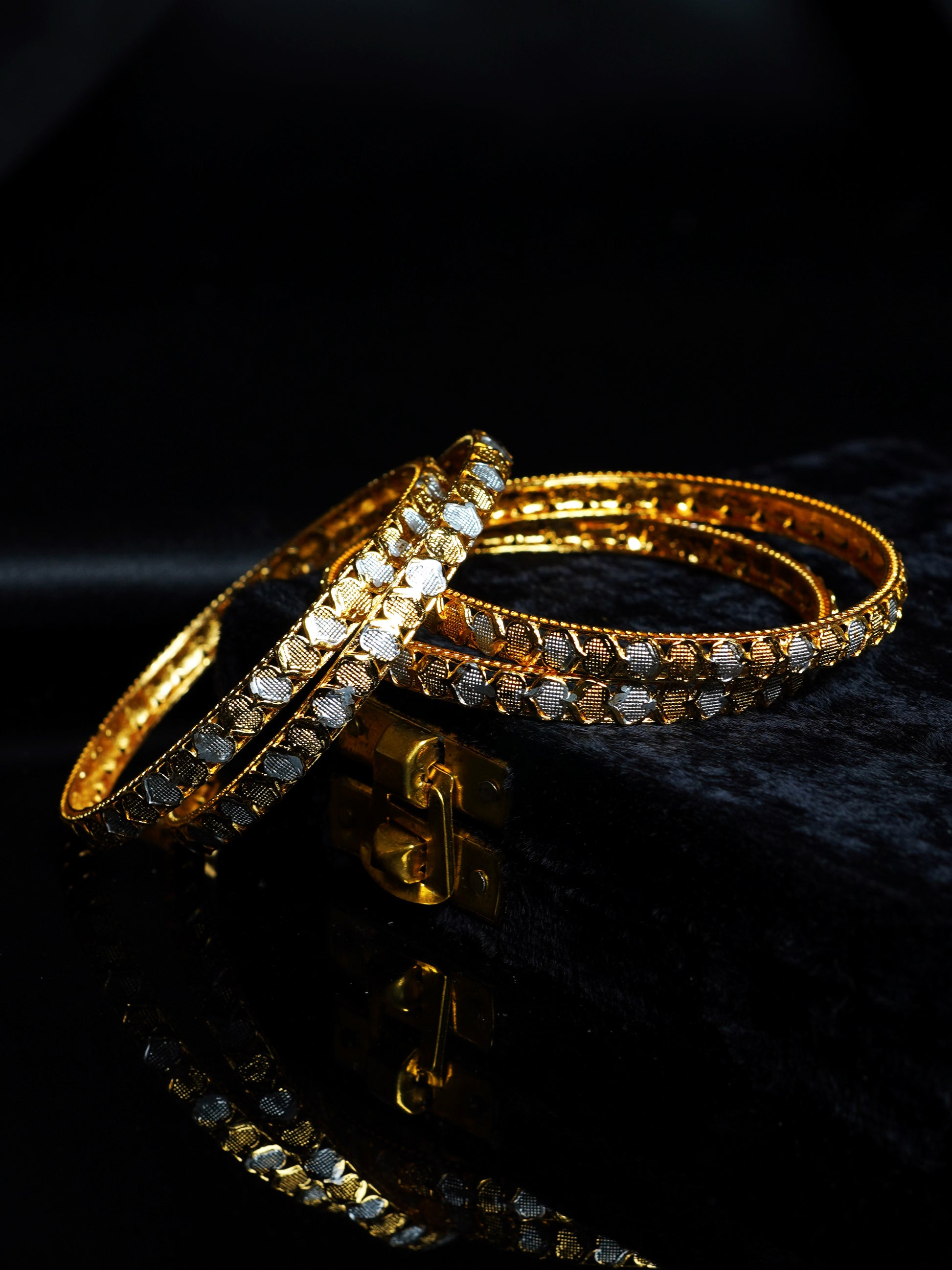 Stone Studded Jali Gold Bangle Set
