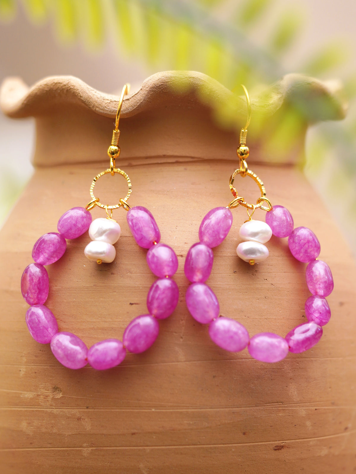 Candy Pink Beaded Hoop Earrings