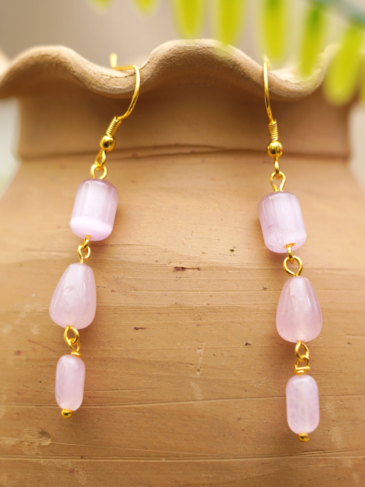 Rose Quartz-Tone Natural Stone Trio Earrings