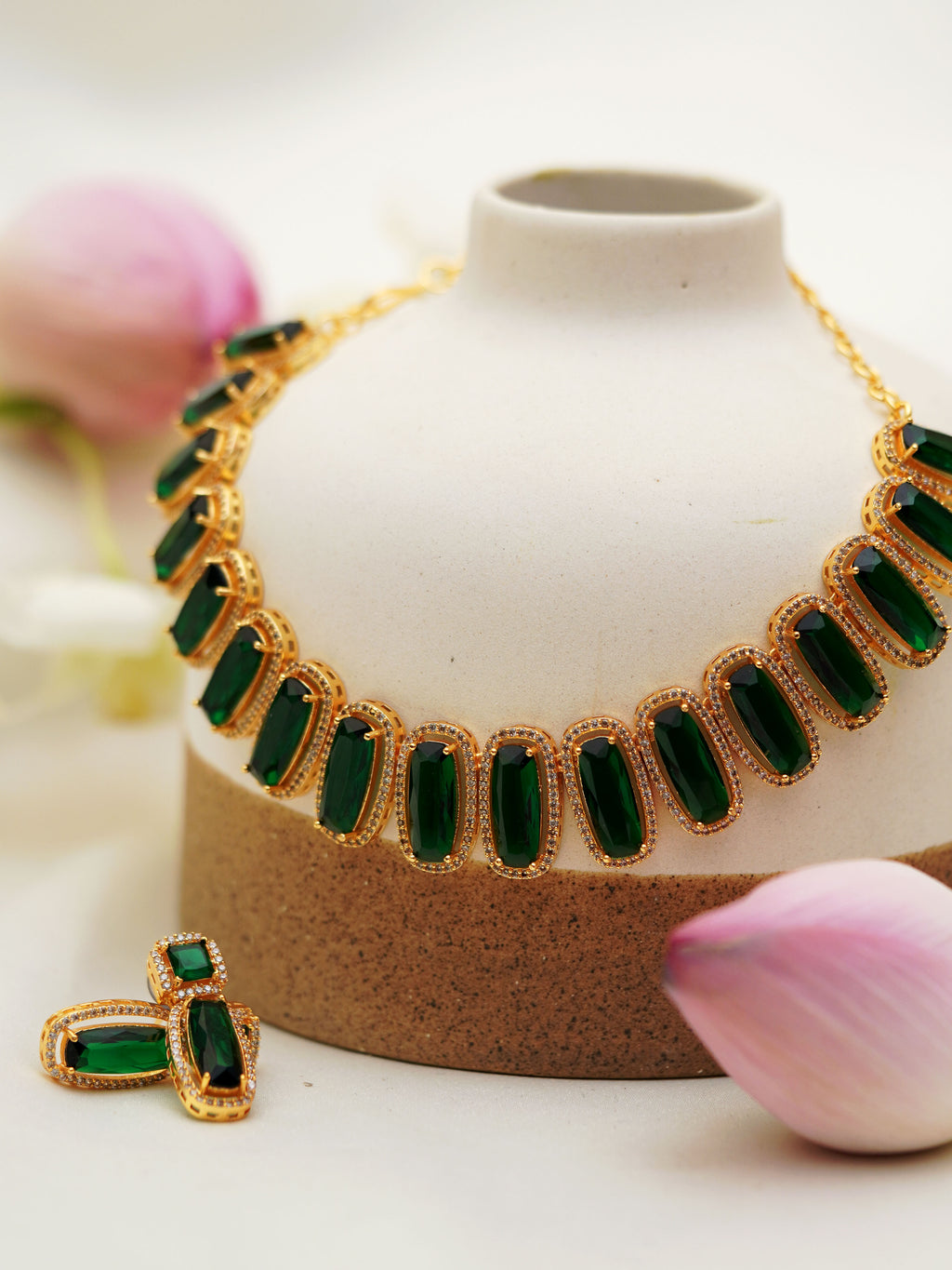 Forest Green Rectangular Stone Necklace Set