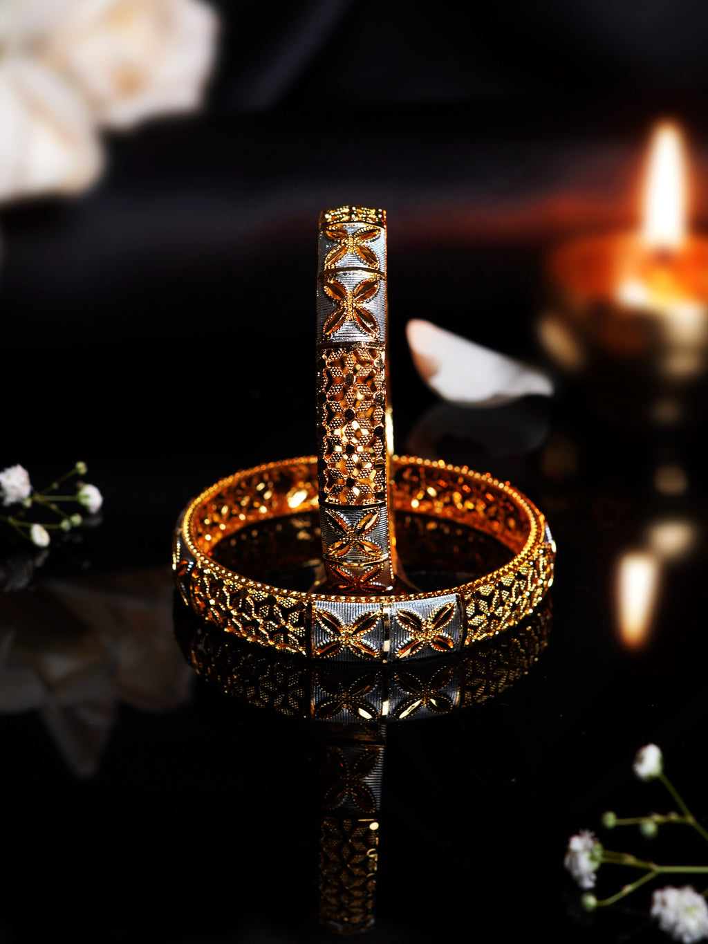 Dual Tone Flower Cutwork Bangle Set