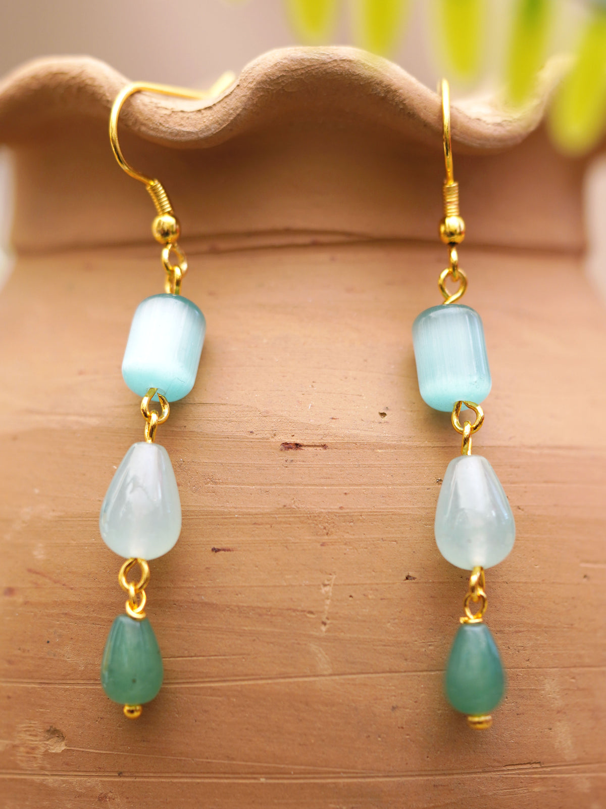 Sea Glass Green Triple Drop Earrings