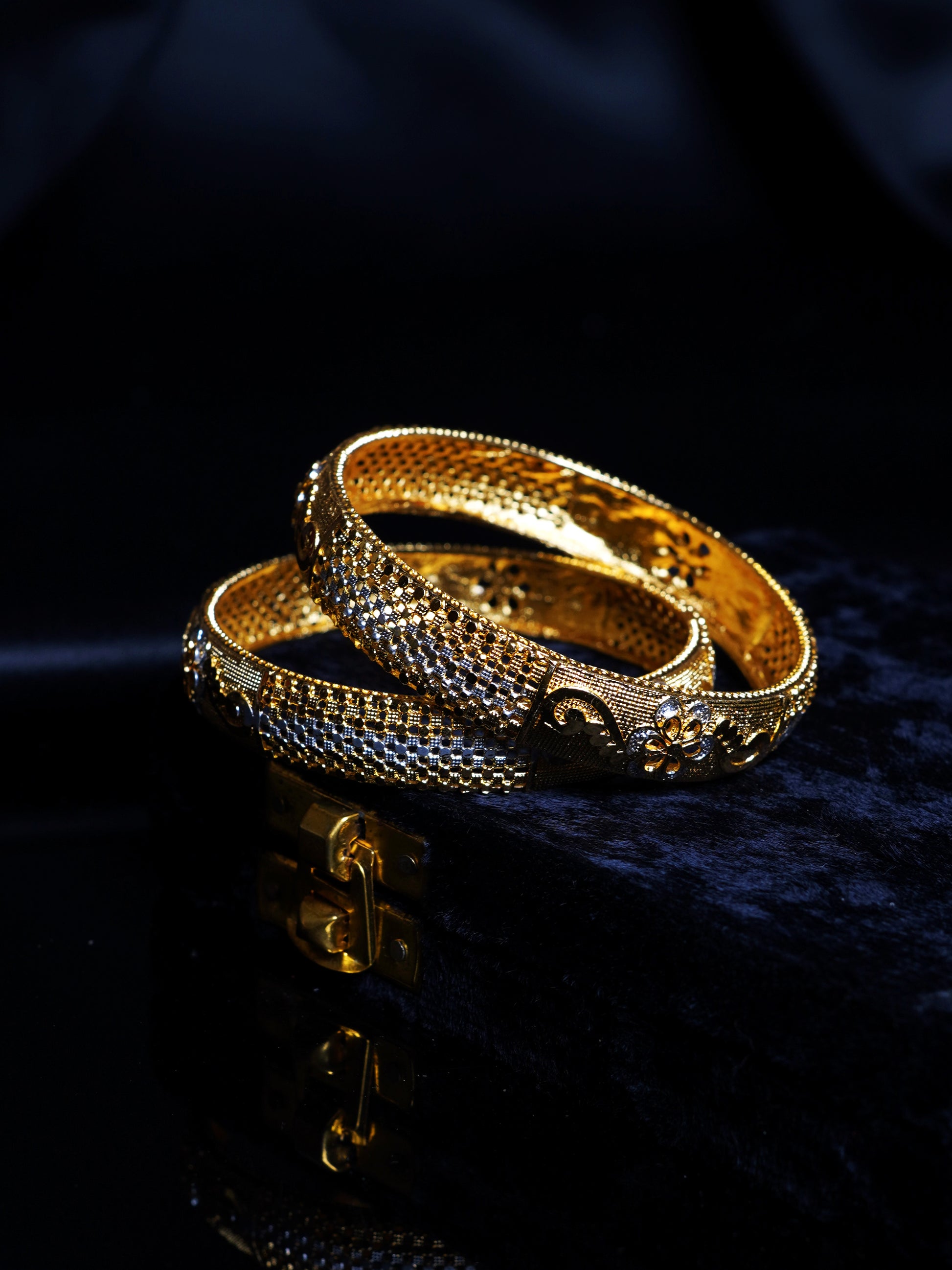 Dual Tone Floral Jali Gold Bangle Set