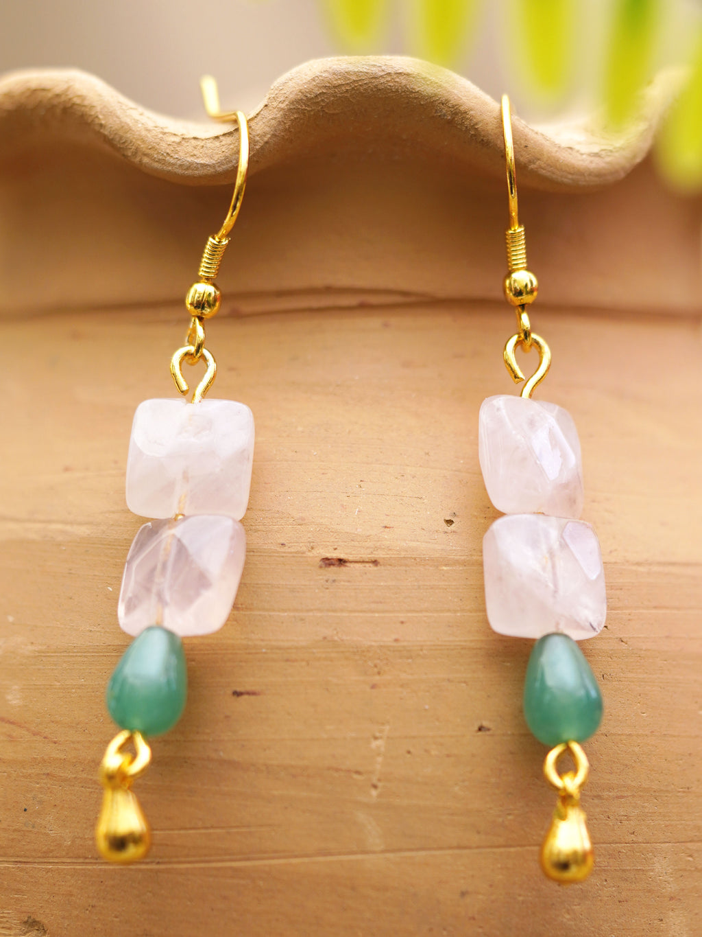 Blush Green Bead Charm Earrings