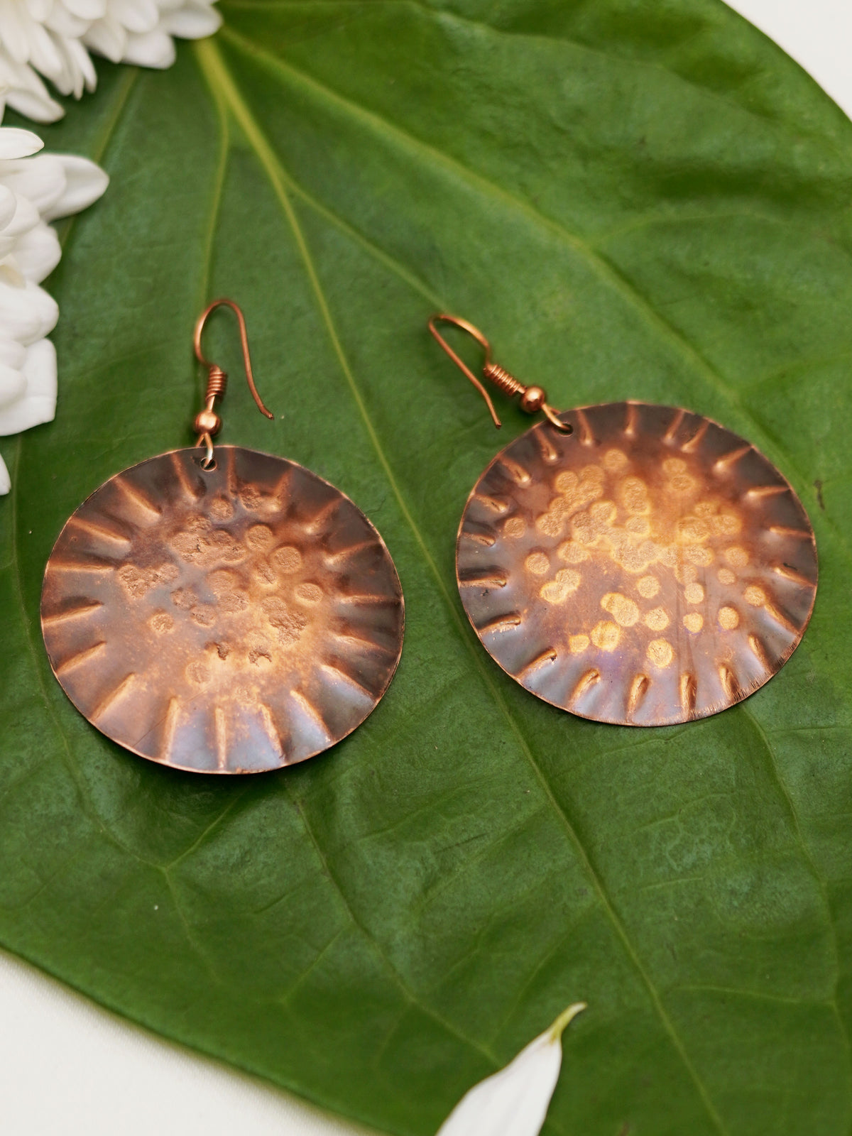 Hammered Copper Sun Disc Earrings