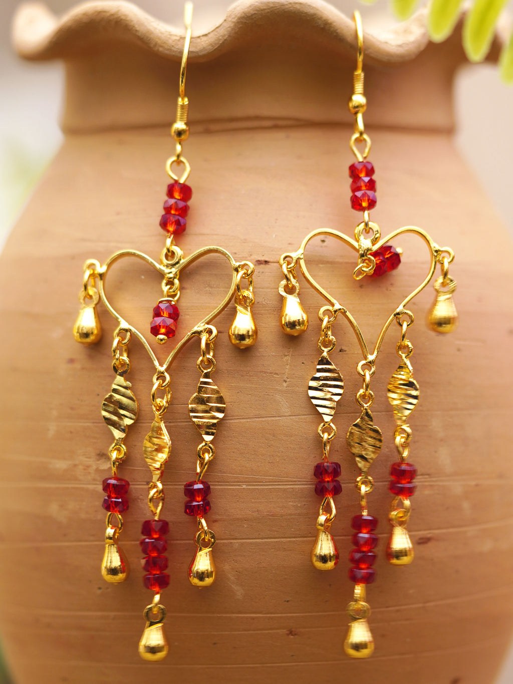 Scarlet Heart Charm Cascade Earrings