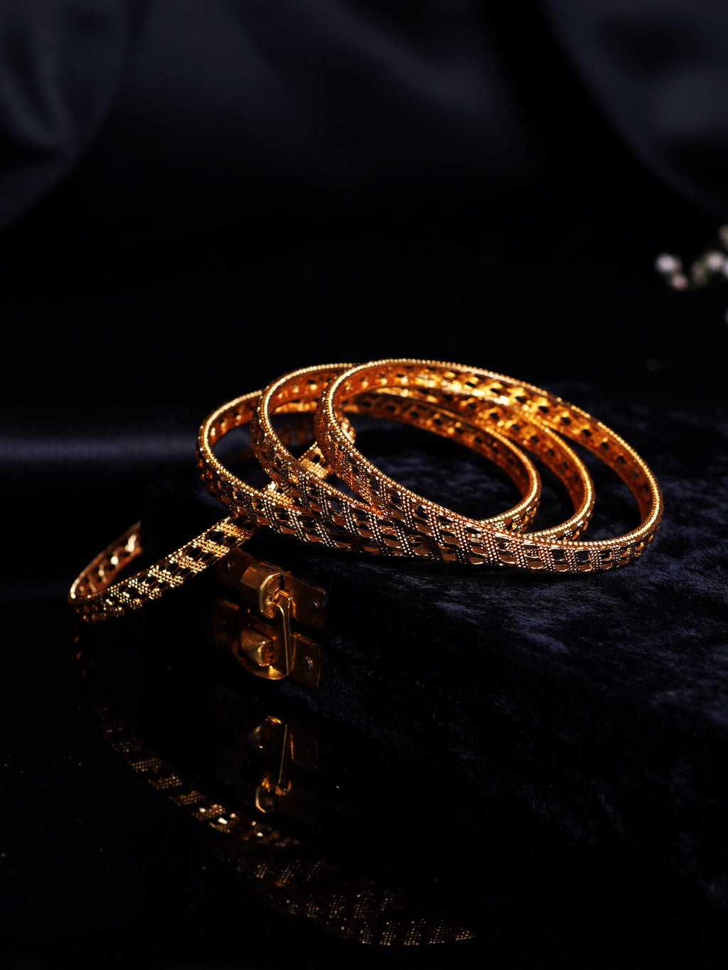 Stone Studded Flower Design Bangle Set