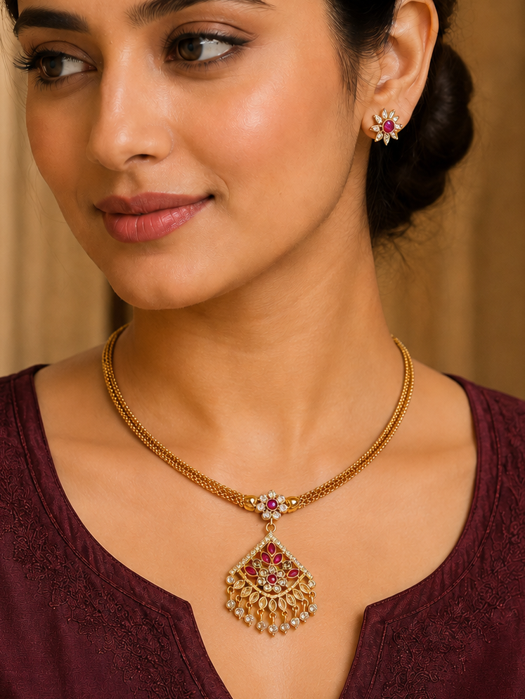 Blush Lotus Kundan Necklace Set
