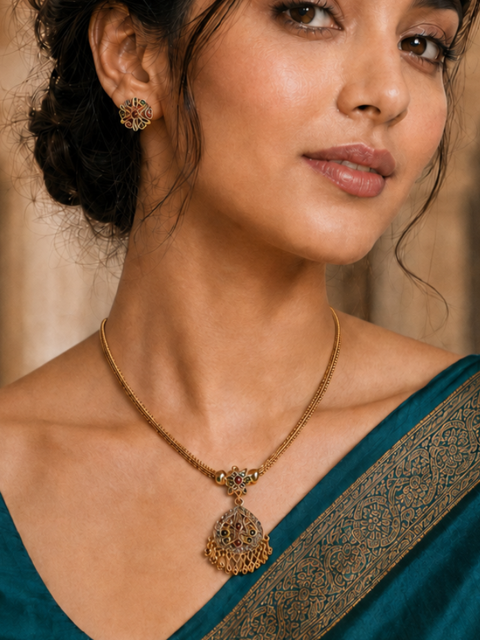 Royal Peacock Kundan Chandbali Necklace Set