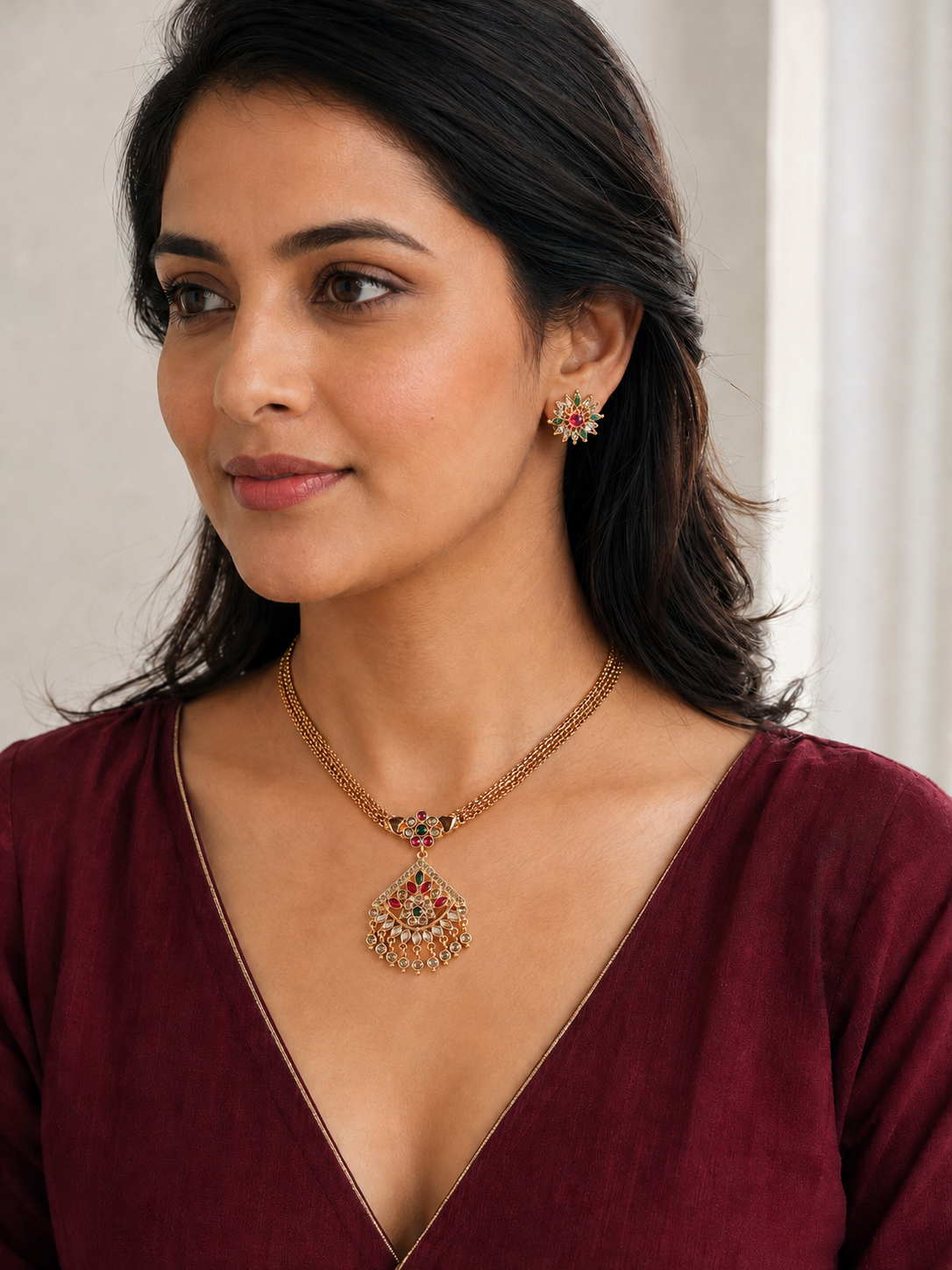 Royal Petal Kundan Drop Necklace Set