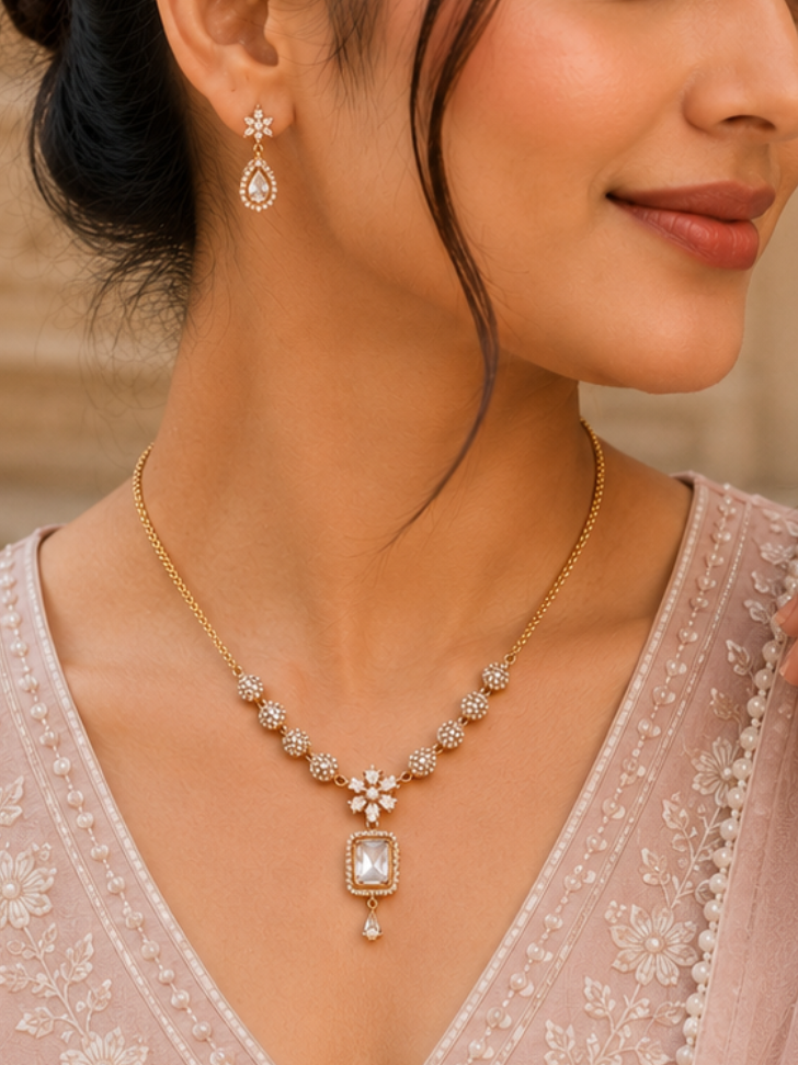 Celestial Halo Crystal Pendant Necklace Set