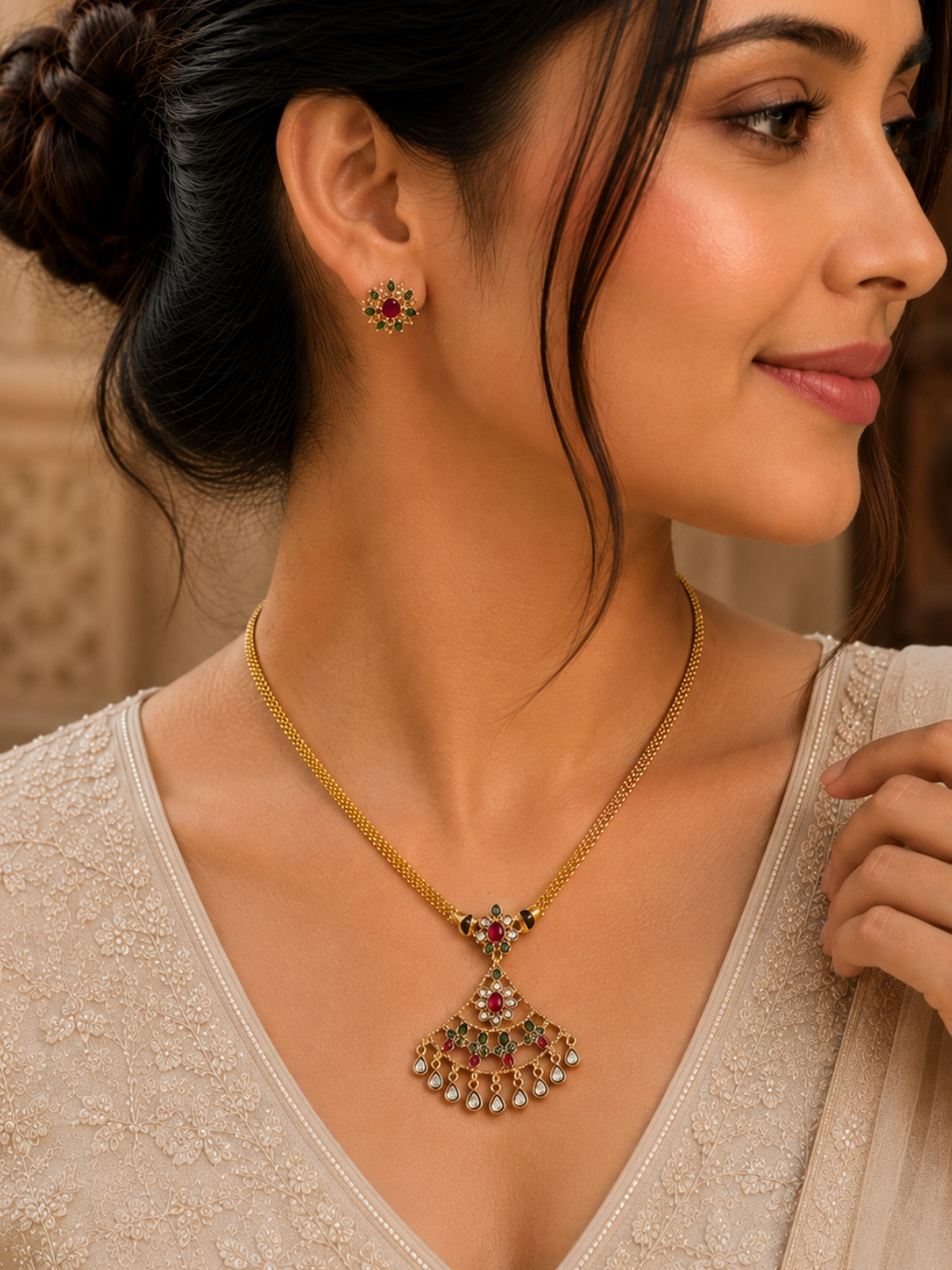 Rangoli Arc Kundan Drop Necklace Set