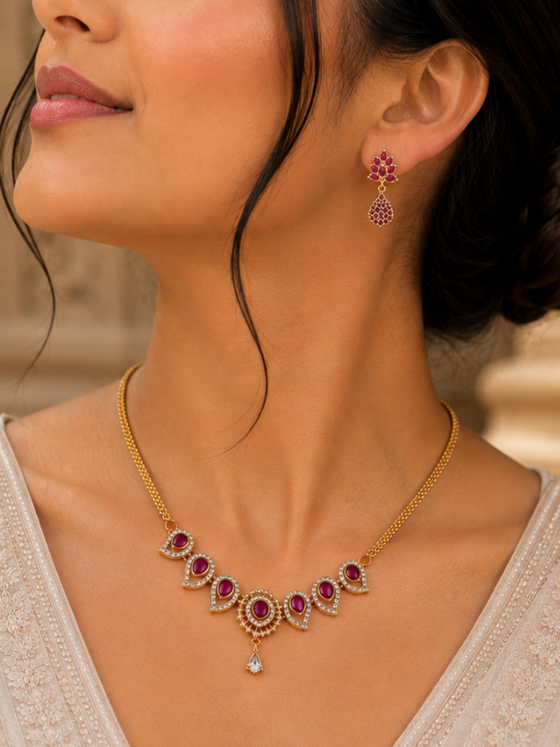 Crimson Petal Kundan Necklace Set