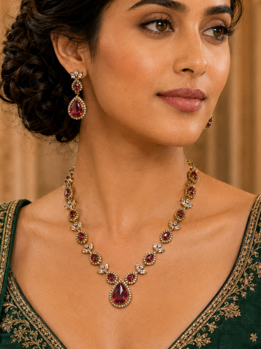Crimson Teardrop Vine Necklace Set