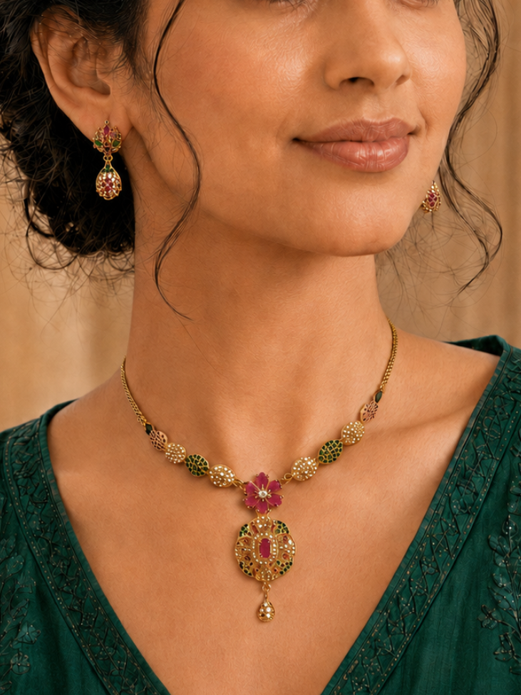 Royal Bloom Kundan Medallion Necklace Set