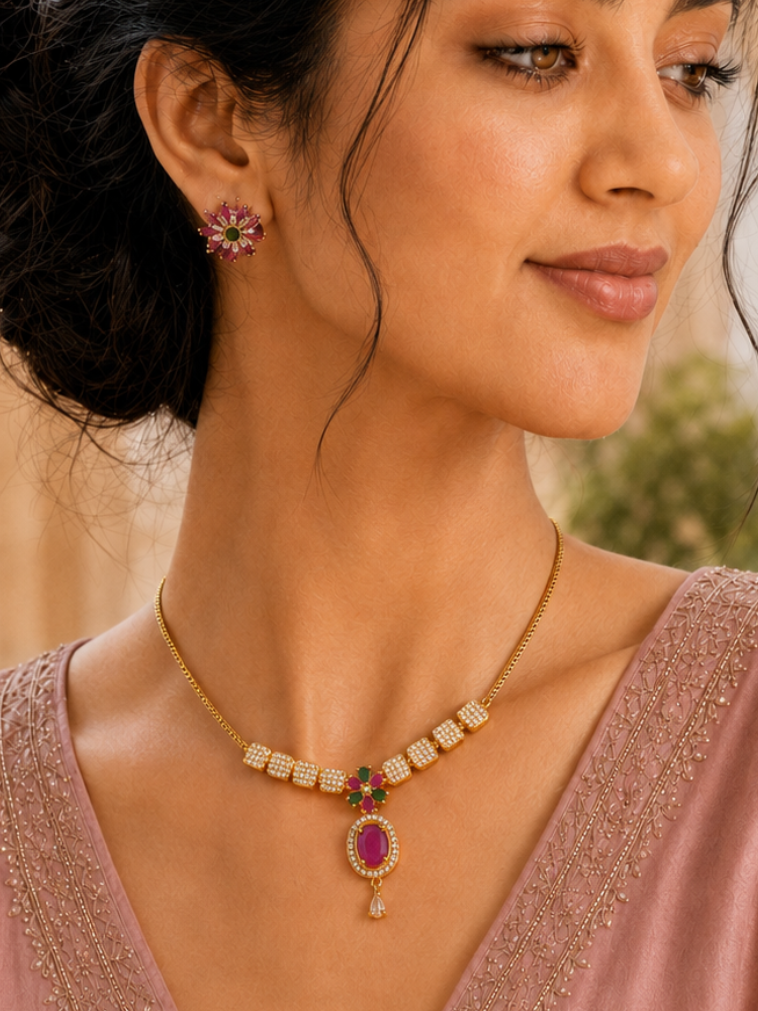 Blush Radiance Crystal Pendant Necklace Set