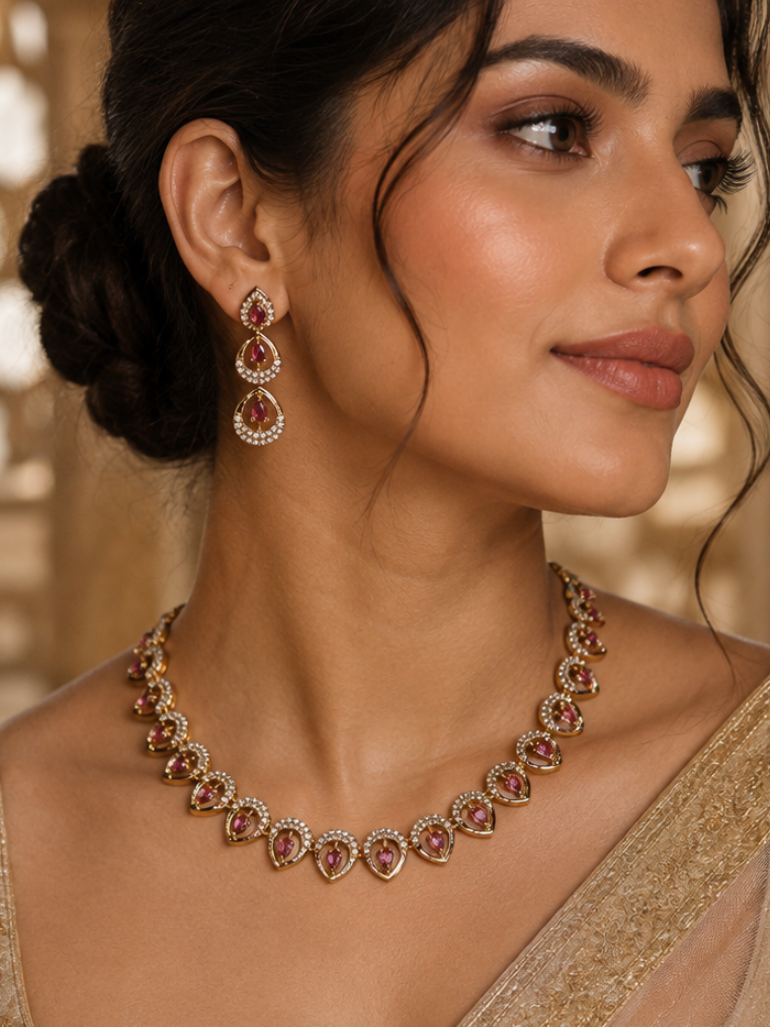 Blush Teardrop Crystal Necklace Set