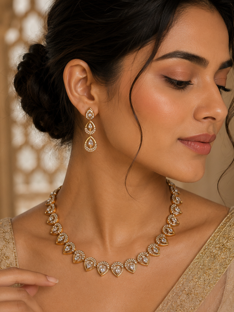 Ivory Teardrop Crystal Necklace Set
