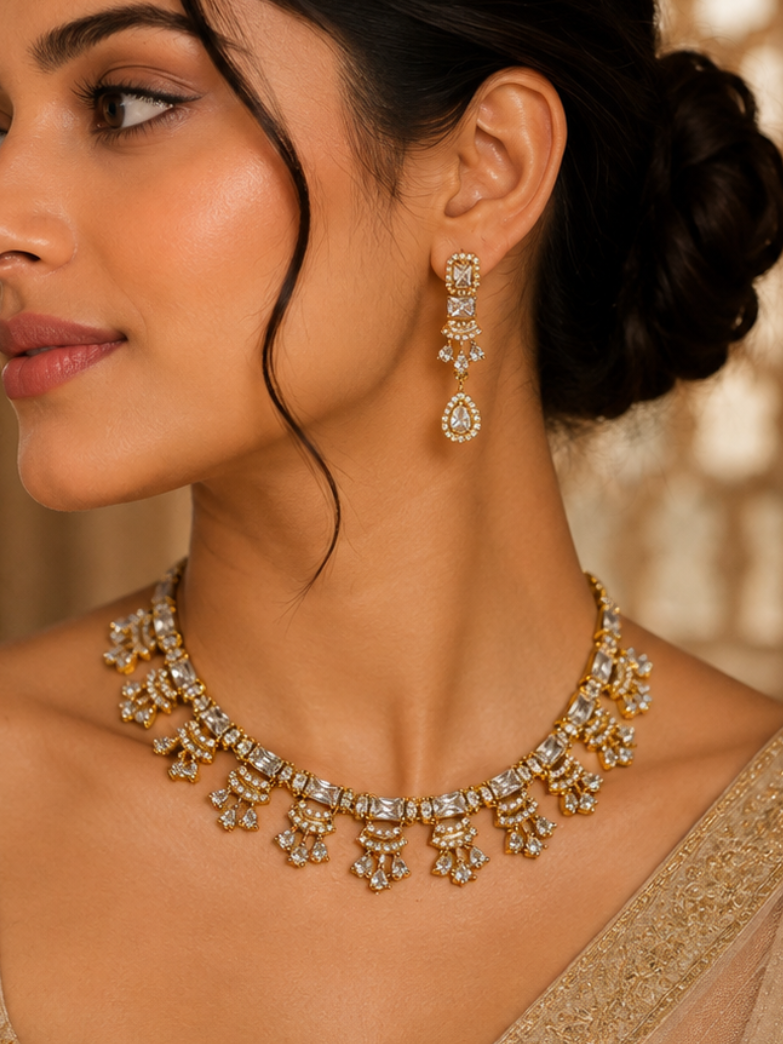 Regal Cascade Crystal Statement Necklace Set