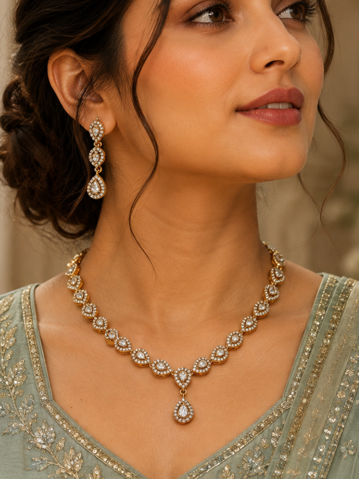 Ivory Teardrop Tennis Necklace Set