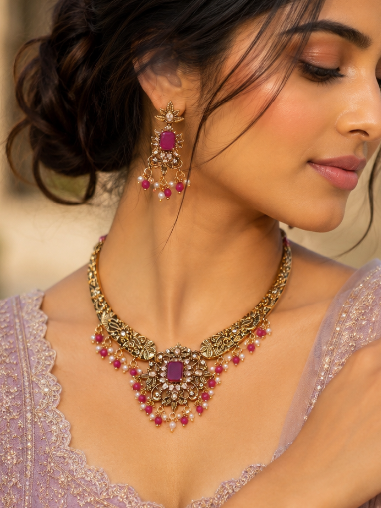 Crimson Heritage Kundan Necklace Set