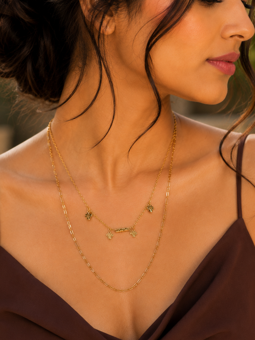 Golden Clover Layered Charm Necklace