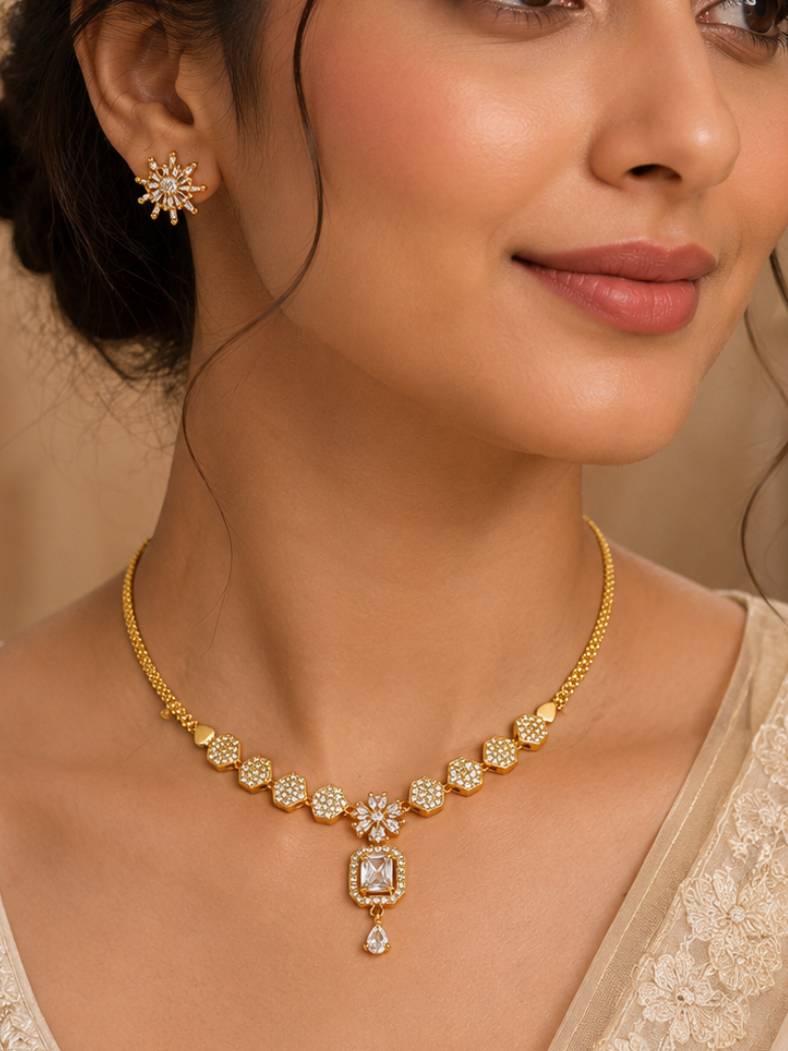 Ivory Bloom Crystal Pendant Necklace Set