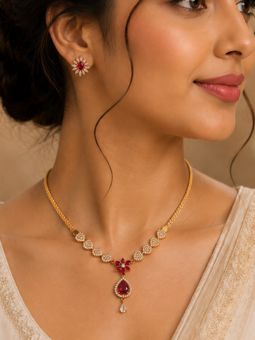 Blush Radiance Teardrop Crystal Necklace Set