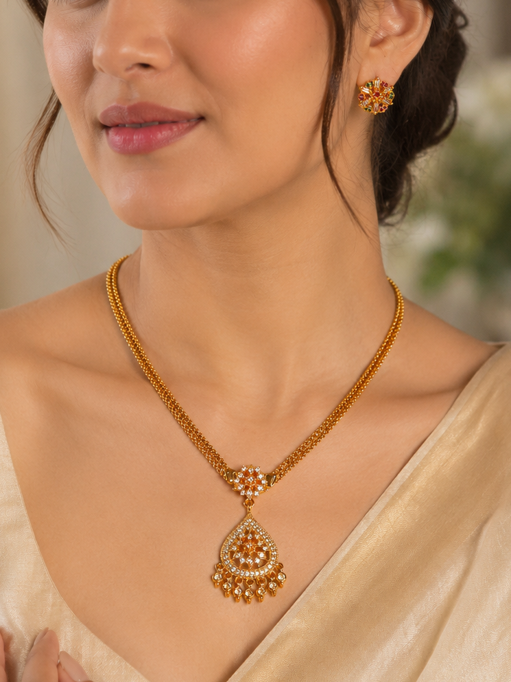 Lotus Grace Kundan Teardrop Necklace Set